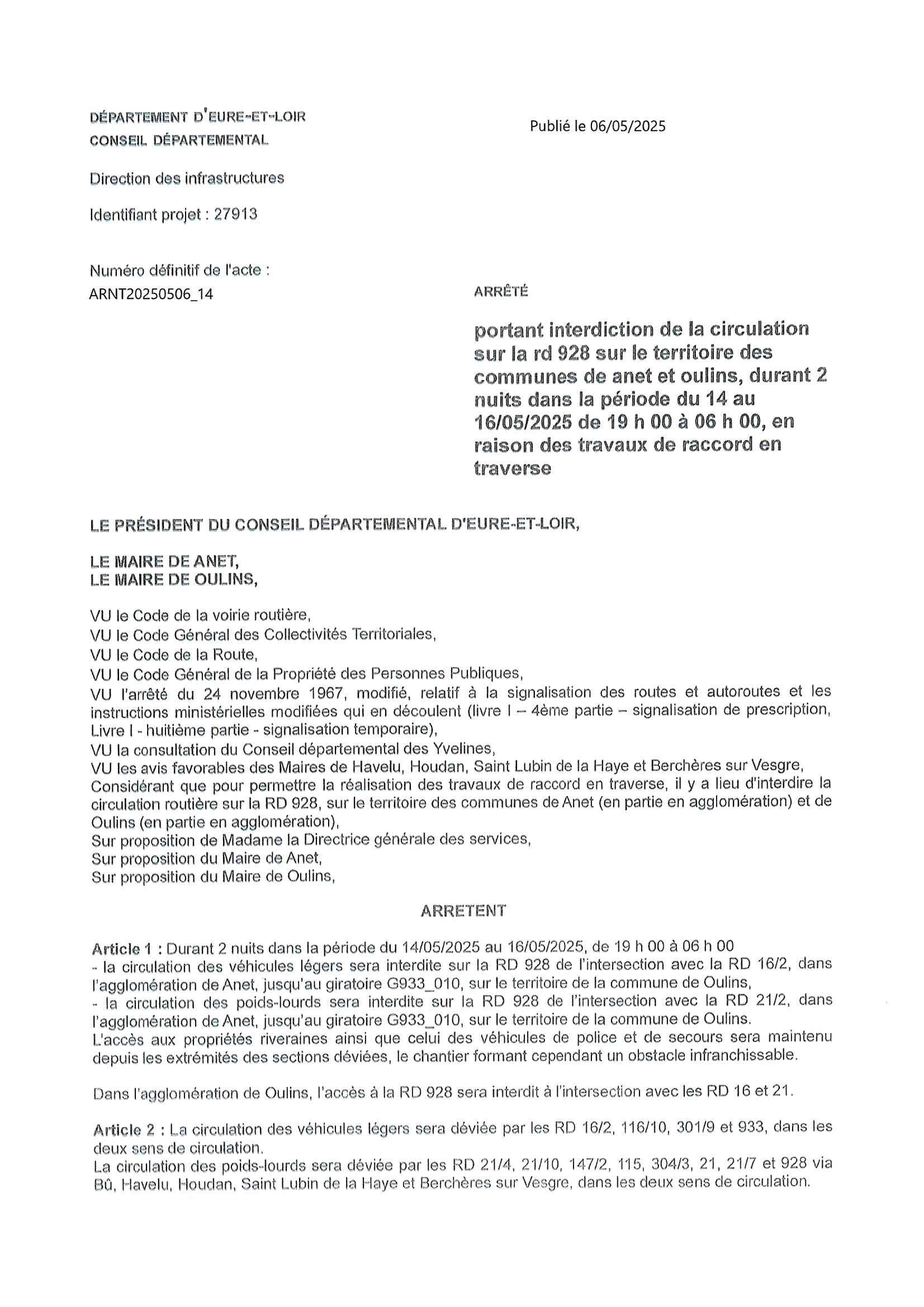 ARRETE RD 928
