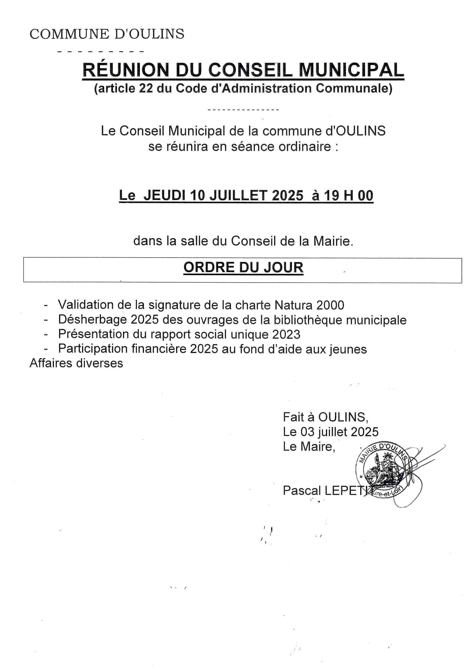 PROCHAIN CONSEIL