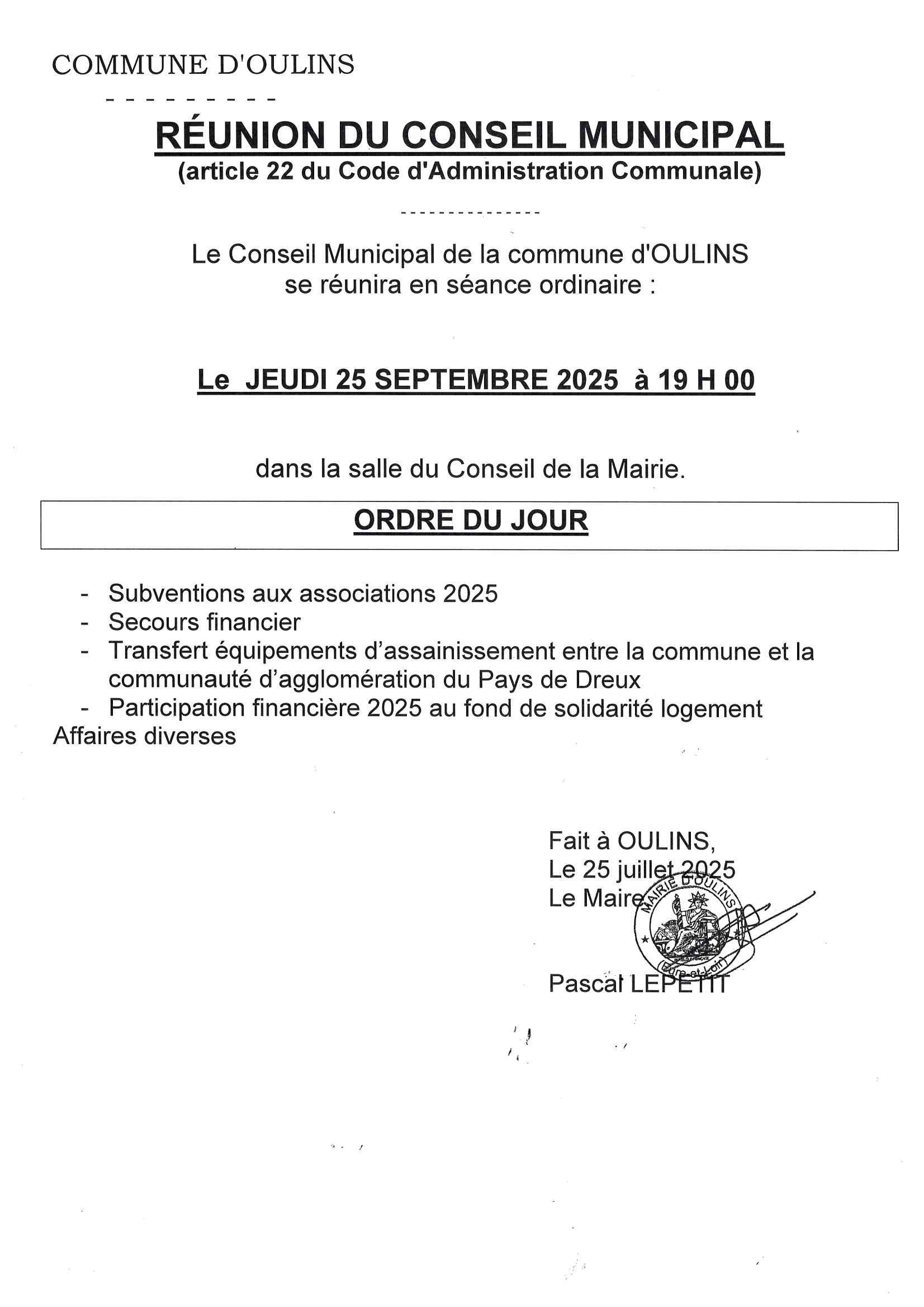 PROCHAIN CONSEIL