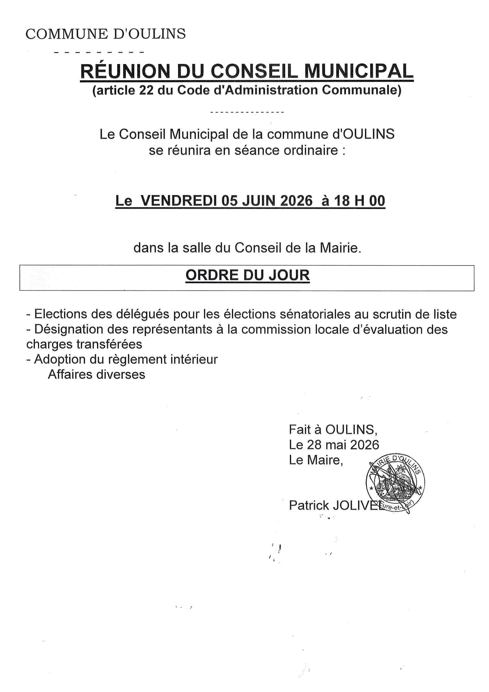 PROCHAIN CONSEIL