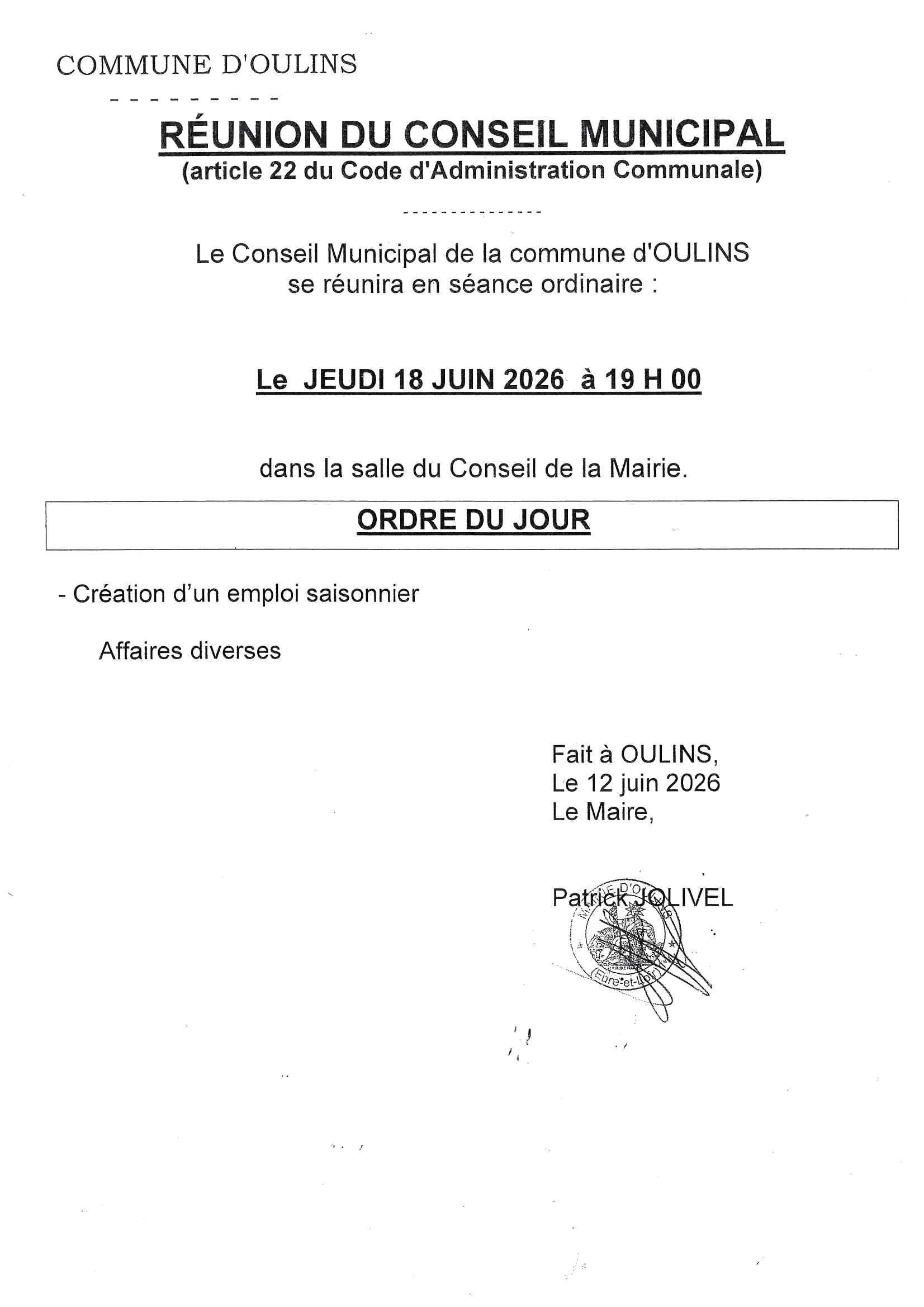 PROCHAIN CONSEIL
