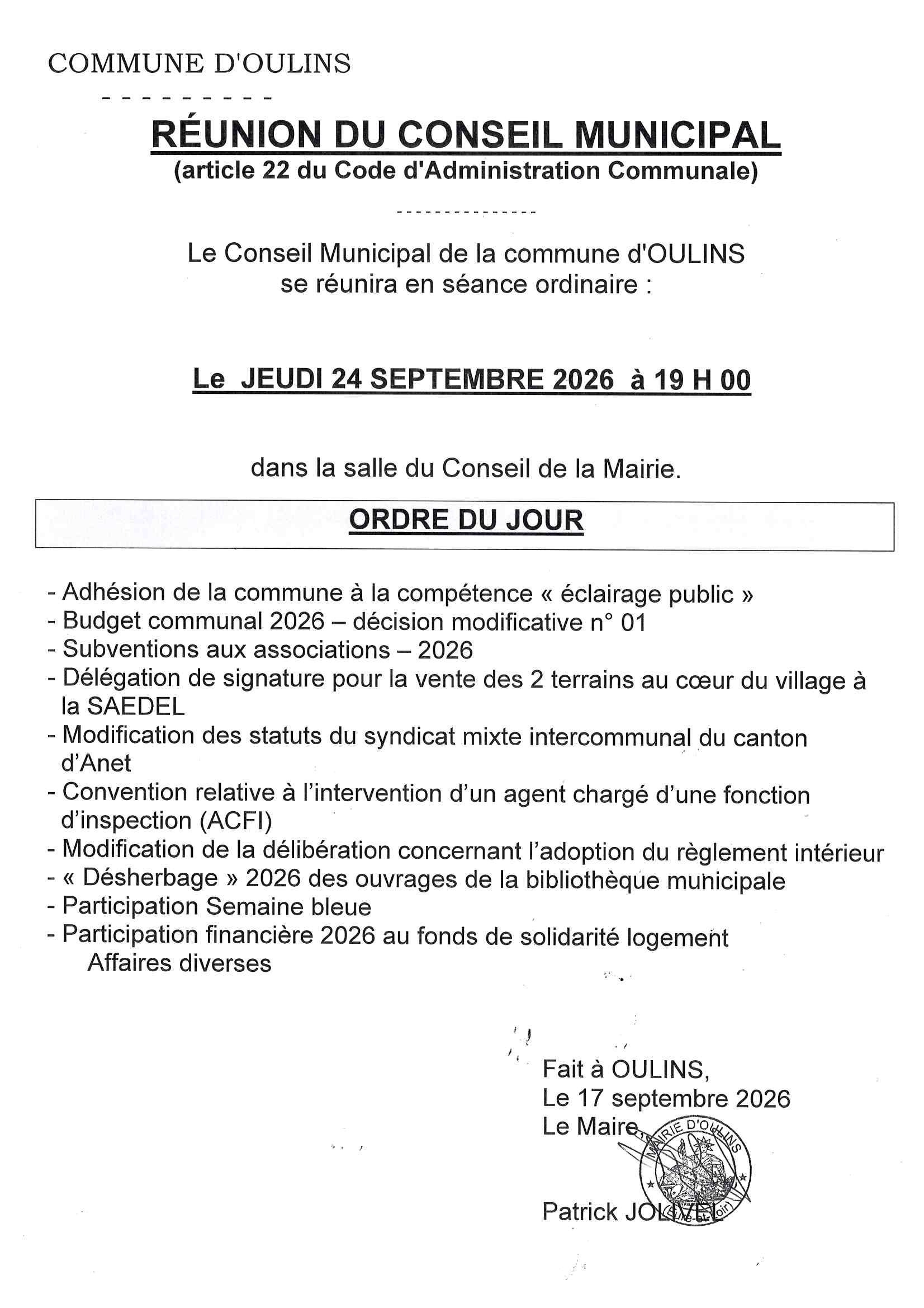 PROCHAIN CONSEIL